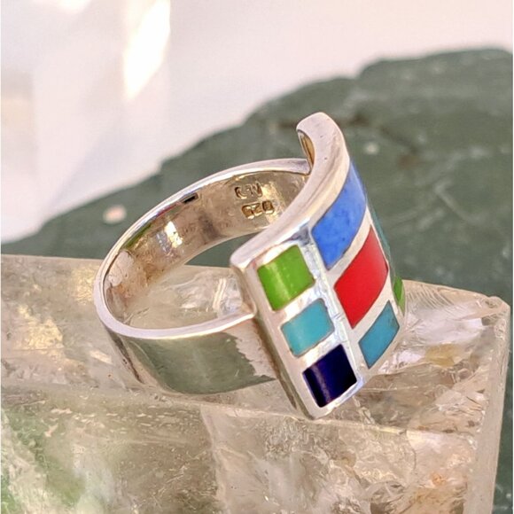 Vintage Native American Multi-Stoned Sterling Silver Ring - Picture 12 of 12